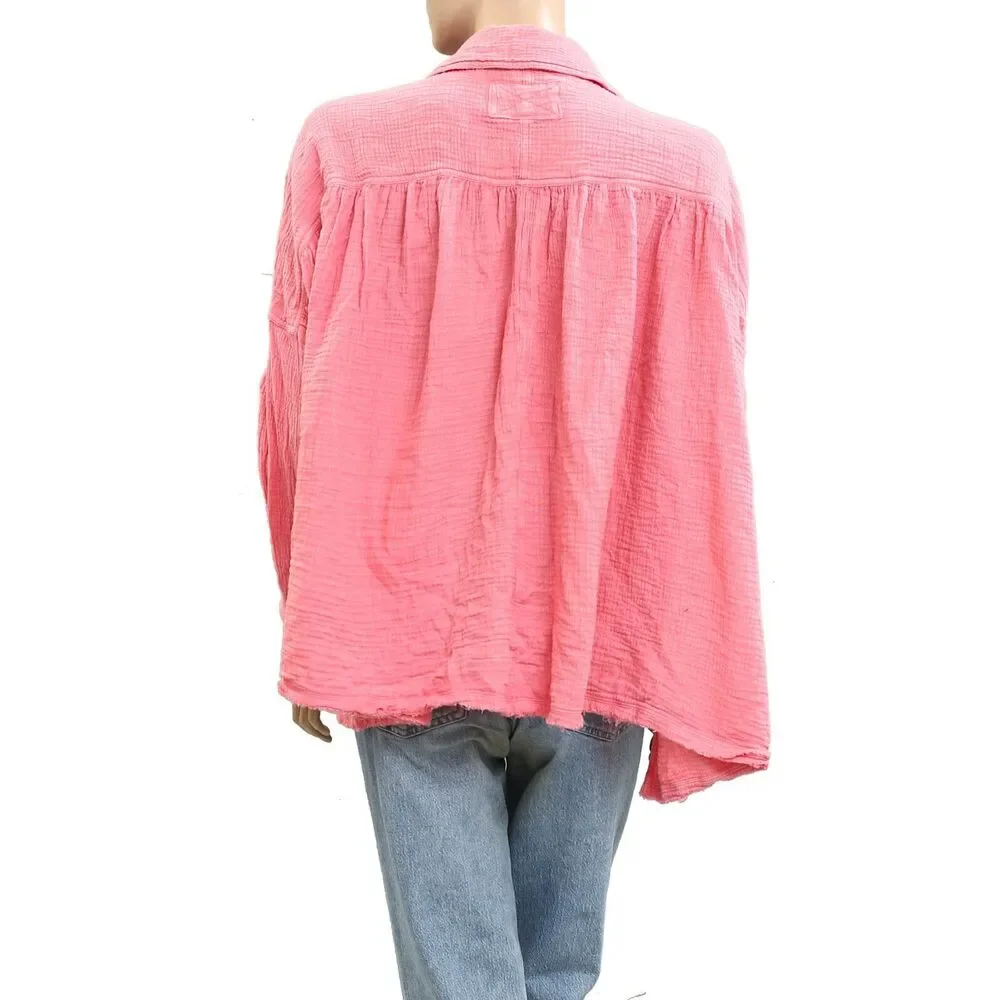 Free People We The Free Cardiff Gauzy Tunic Top Oversized Buttondown XS 280024